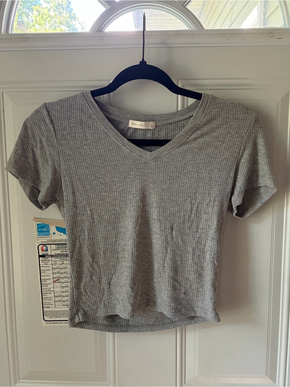 Active Basic Grey Ribbed V-Neck Crop Tee 🩶